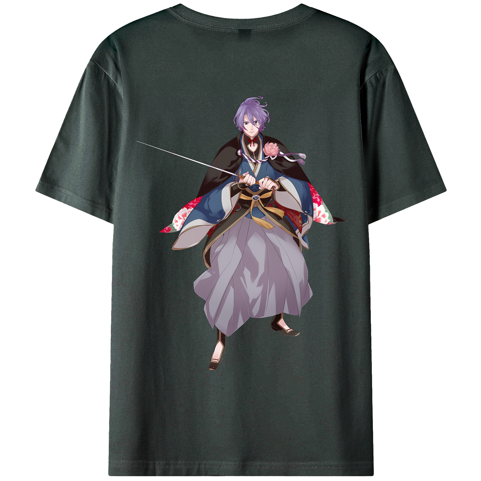 （画像用） 刀剣乱舞 Touken Ranbu 綿100％ メンズ半袖Tシャツ（バックプリント） 通気性